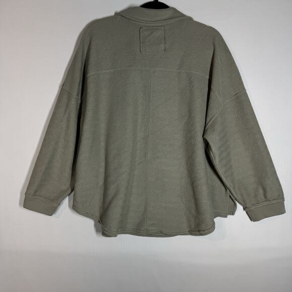 American Eagle Sweatshirt Womens M Textured Henley Oversized Olive Green Gorp - Picture 4 of 8